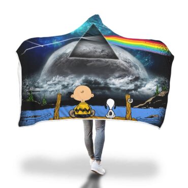 Snoopy And Charlie Brown Looking Dark Side Of The Moon Pink Floyd Hooded Blanket