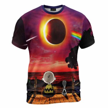 Snoopy Dark side of the moon Eclipse Galaxy Full Print Pink Floyd Shirt
