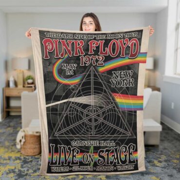 Pink Floyd Fleece Blanket - Carnegie Hall Dark Side Of The Moon Tour Poster Premium
