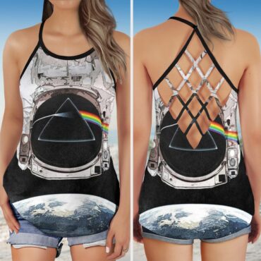 Dark Side Of The Moon Astronaut Pink Floyd Criss Cross Tank Top