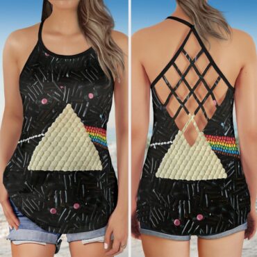 Dark Side Of The Moon Candy Pink Floyd Criss Cross Tank Top