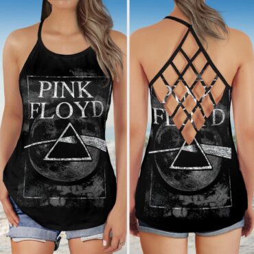 Dark Side Of The Moon Hand Drawing Art Pink Floyd Criss Cross Tank Top