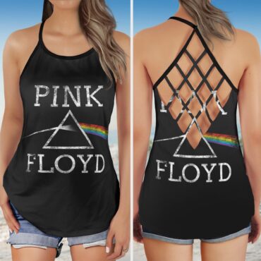 Dark Side Of The Moon Distressed Pink Floyd Criss Cross Tank Top