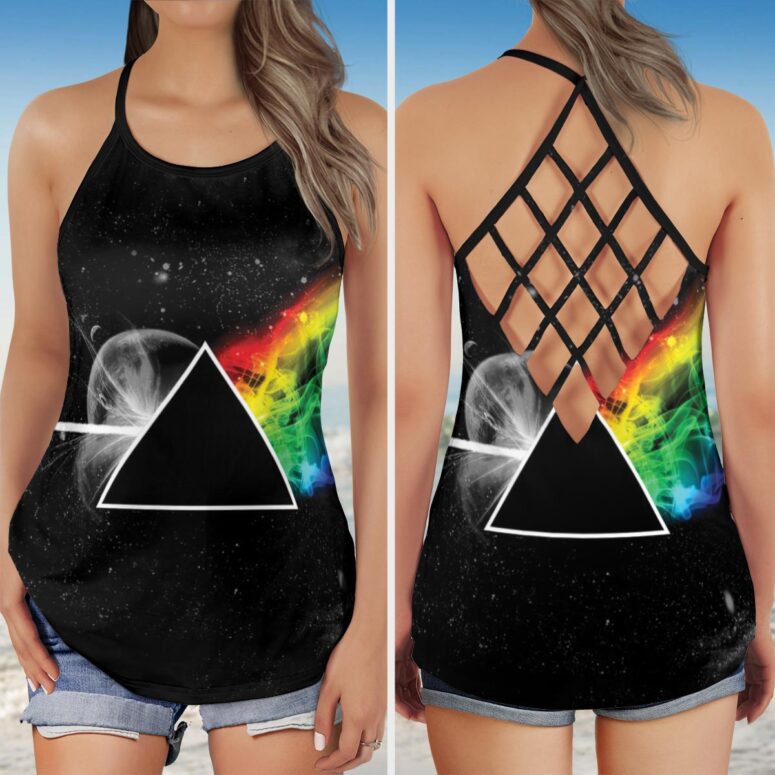 Dark Side Of the Moon in Space Pink Floyd Criss Cross Tank Top