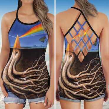 Dark Side Of the Root Art Pink Floyd Criss Cross Tank Top