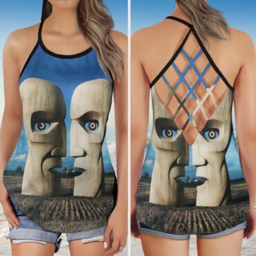Division Bell Stone Headsz Pink Floyd Criss Cross Tank Top