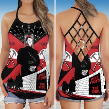 Follow The Worms The Wall Pink Floyd Criss Cross Tank Top