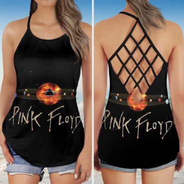 GALAXY Dark Side Of The Moon Pink Floyd Criss Cross Tank Top