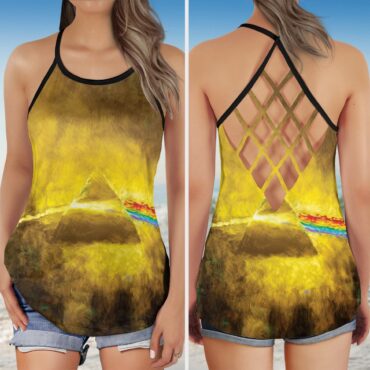 Golden Dark Side Of The Moon Pink Floyd Criss Cross Tank Top