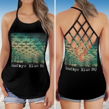 Goodbye Blue Sky Pink Floyd Criss Cross Tank Top