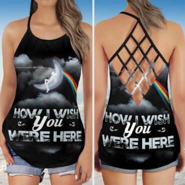 How Wish You Were Here Art Pink Floyd Criss Cross Tank Top