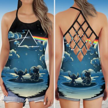 Lilo And Stitch Starry Sky Dark Side Of The Moon Pink Floyd Criss Cross Tank Top