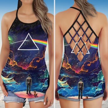 Looking For Dark Side Of The Moon Pink Floyd Criss Cross Tank Top