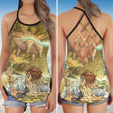 Money Hand Drawing Art Pink Floyd Criss Cross Tank Top