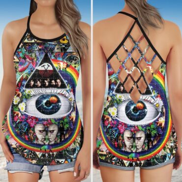Album Cover Ring Collage Blotter Art Pink Floyd Criss Cross Tank Top