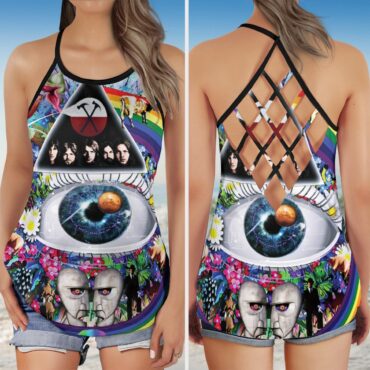 Pink Floyd Collage Art Criss Cross Tank Top