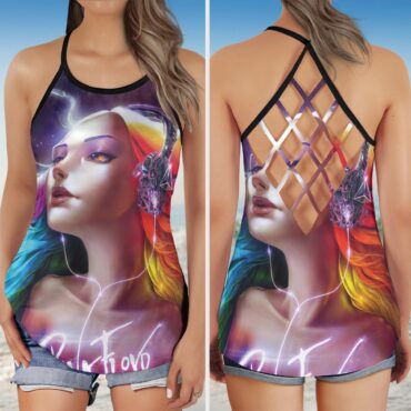 Pink Floyd Lady Art Criss Cross Tank Top