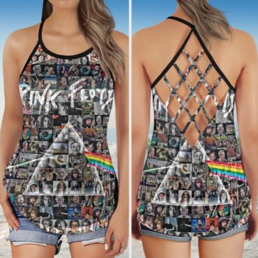 Pink Floyd Photo Mosaic Print Art of All Things Criss Cross Tank Top
