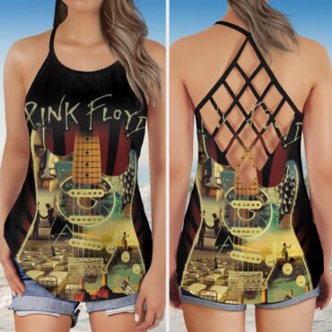 Pink Floyd and Guitar Art Criss Cross Tank Top