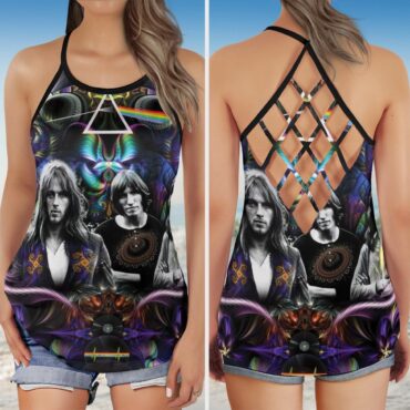 Dark Side Of The Moon Psychedelic Abstract Art Pink Floyd Criss Cross Tank Top