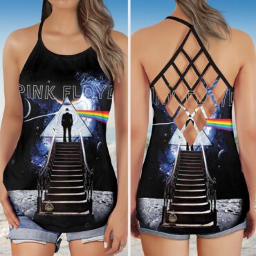 Stairway To The Moon Pink Floyd Criss Cross Tank Top