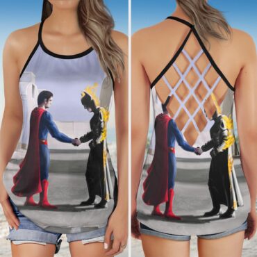 Superman vs Batman Wish You Were Here Pink Floyd Criss Cross Tank Top