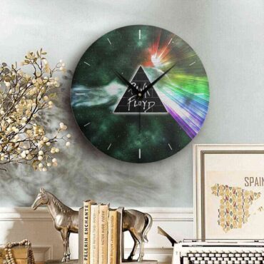 Pink Floyd Wooden Clock - Dark Side Of Moon Galaxy Green