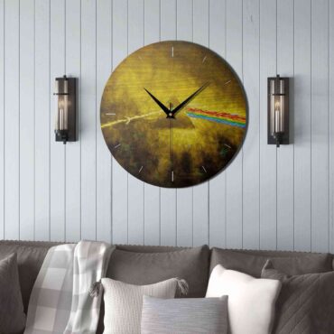 Pink Floyd Wooden Clock - Golden Dark Side Of The Moon