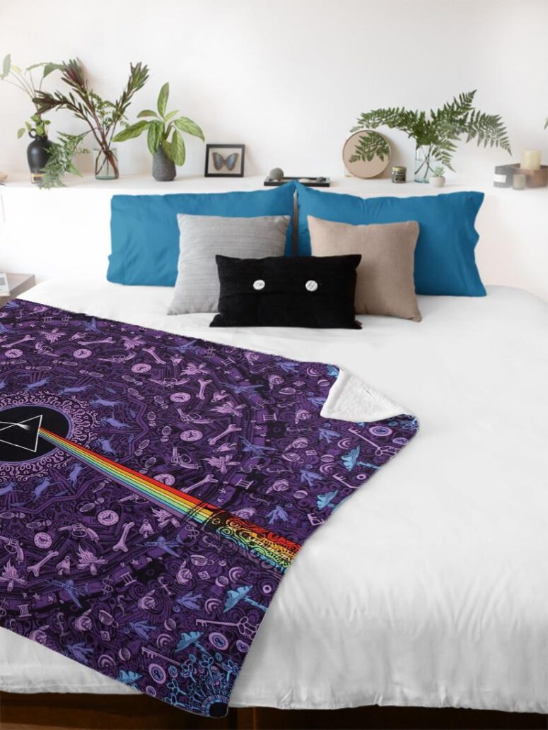 Pink Floyd Dark Side of the Moon Album Psychedelic Velveteen Plush Blanket