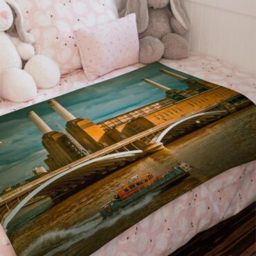 Flying Pig at Battersea Power Station Pink Floyd Velveteen Plush Blanket
