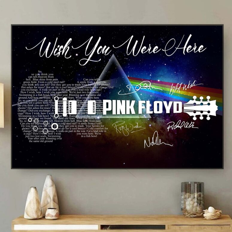 Pink Floyd Poster - Wish You Were Here With Guitar Typography And Signatures