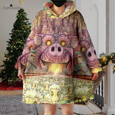 Animals Farm Tribute Painting Oodie Hoodie -  Pink Floyd Oversized Hoodie Blanket
