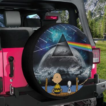 Snoopy And Charlie Brown Looking Dark Side Of The Moon Pink Floyd Spare Tire Cover