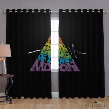 Dark Side Pyramid Typography - Pink Floyd Window Curtains