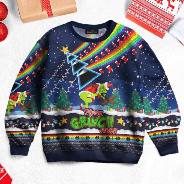 Merry Grinchmas Steals Dark Side Of Christmas Tree - Pink Floyd Ugly Christmas Sweater