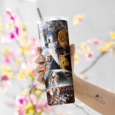 Album Cover Collage DSOTM Pulse The Wall Skinny Stainless Steel Pink Floyd Tumbler