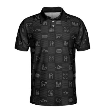 Pink Floyd Albums Icon Caro Pattern Black Polo Shirt