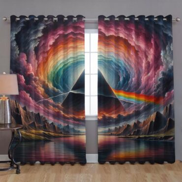 Dark Side Of The Moon Prism Over Serene Lake Window Curtains