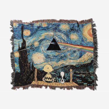 Snoopy and Charlie Looking Dark Side Of The Moon Van Gogh Woven Blanket