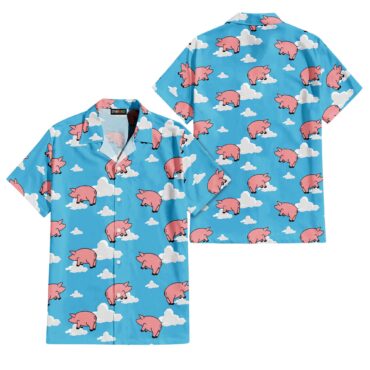 Pink Floyd Animals Blue Flying Pigs And Clouds Cartoon Hawaiian Shirt