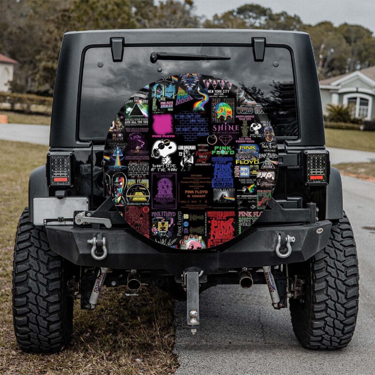 Pink Floyd Collage Digital Art Spare Tire Cover