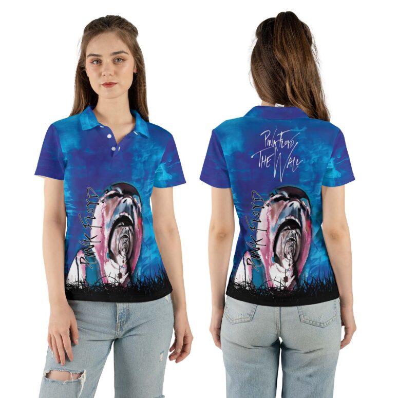 Pink Floyd Screaming Face The Wall Painting Light Blue Polo Shirt