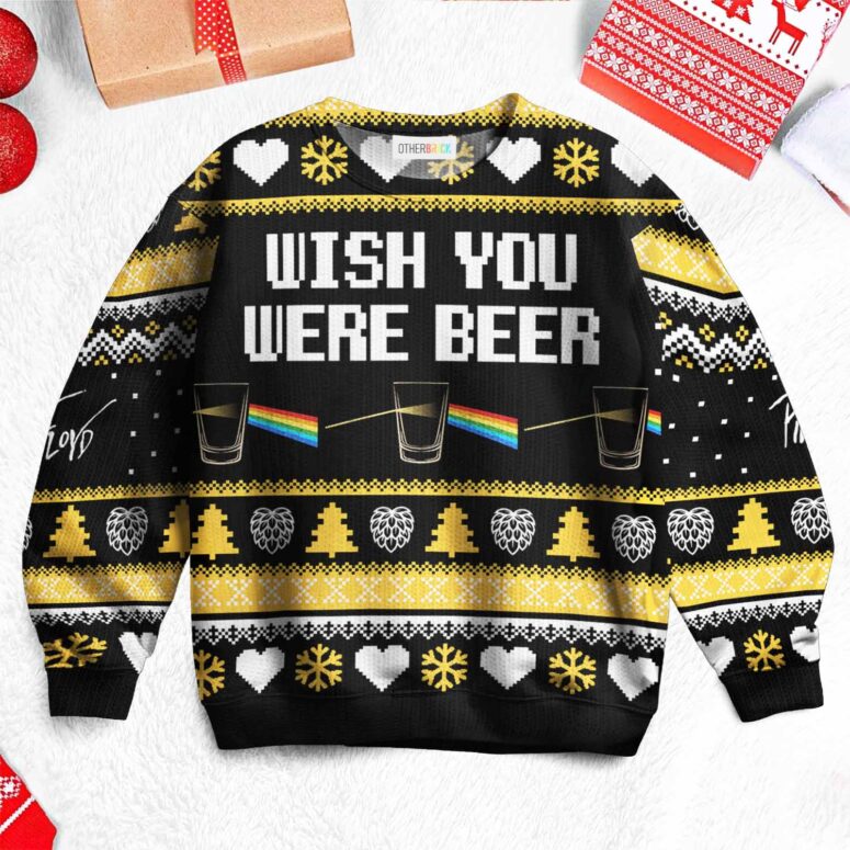 Wish You Were Beer Vintage Pink Floyd Christmas Ugly Sweater